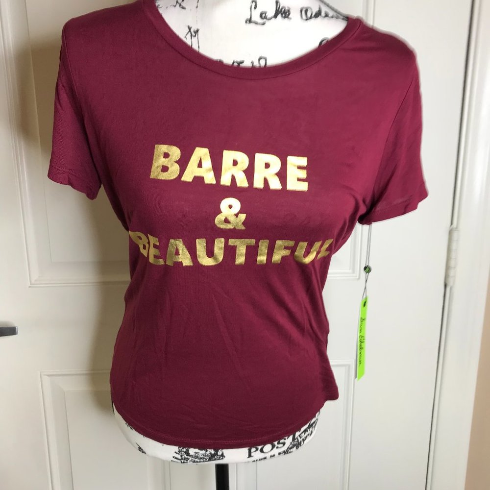 NWT Sam Edelman Womens Graphic Short Sleeve Spin Top Burgundy/Gold ~ Size XS - Picture 1 of 5
